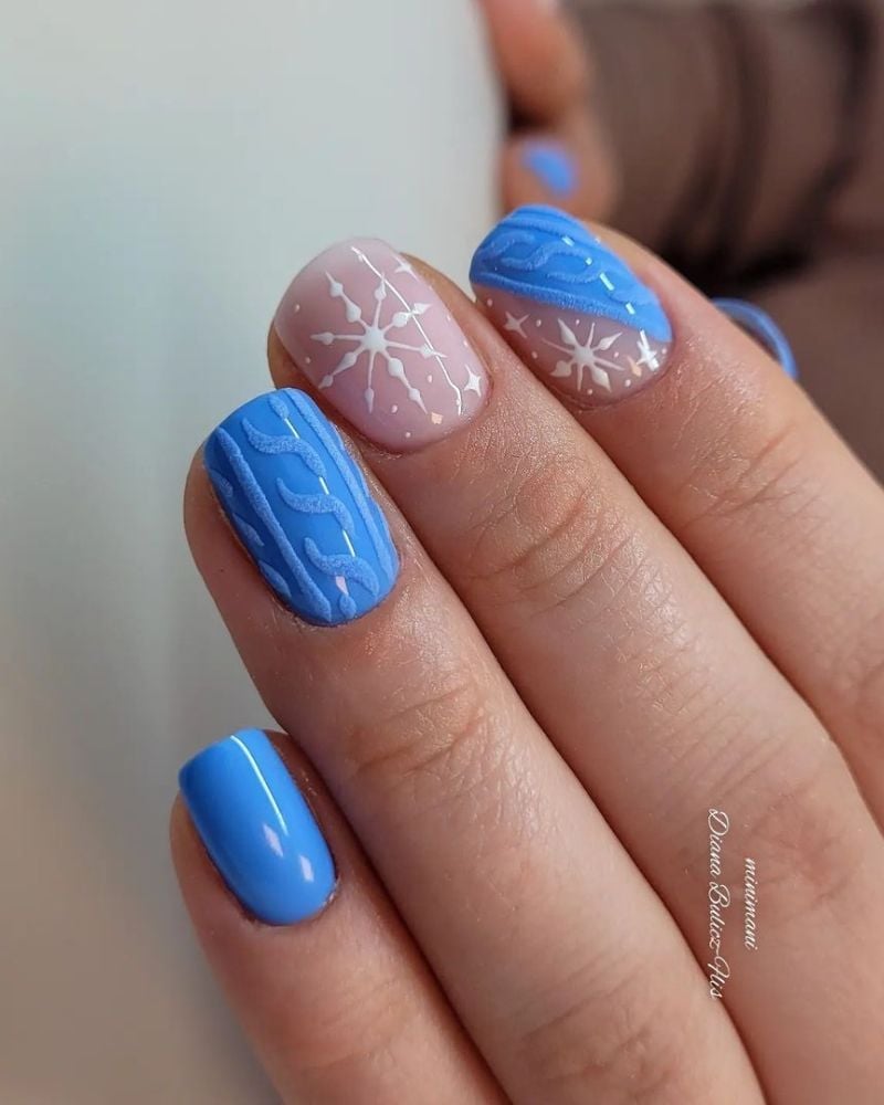 Short Square Cable Knit Blue and Pink Nails Short Square Cable Knit Blue and Pink Nails — Blue Winter Nails