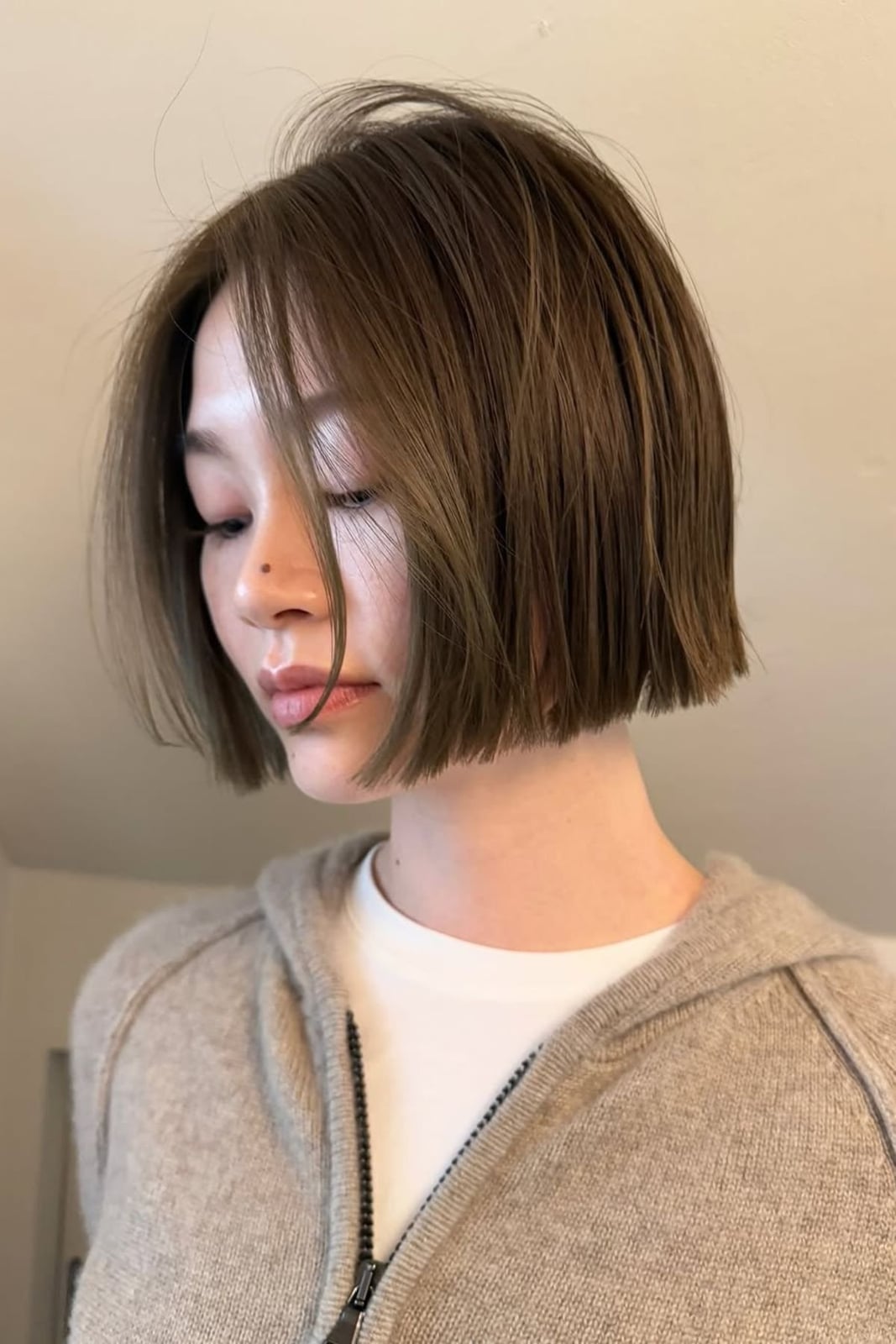 Air Dried Chin Length Ash Brown Bob — Blunt Bob