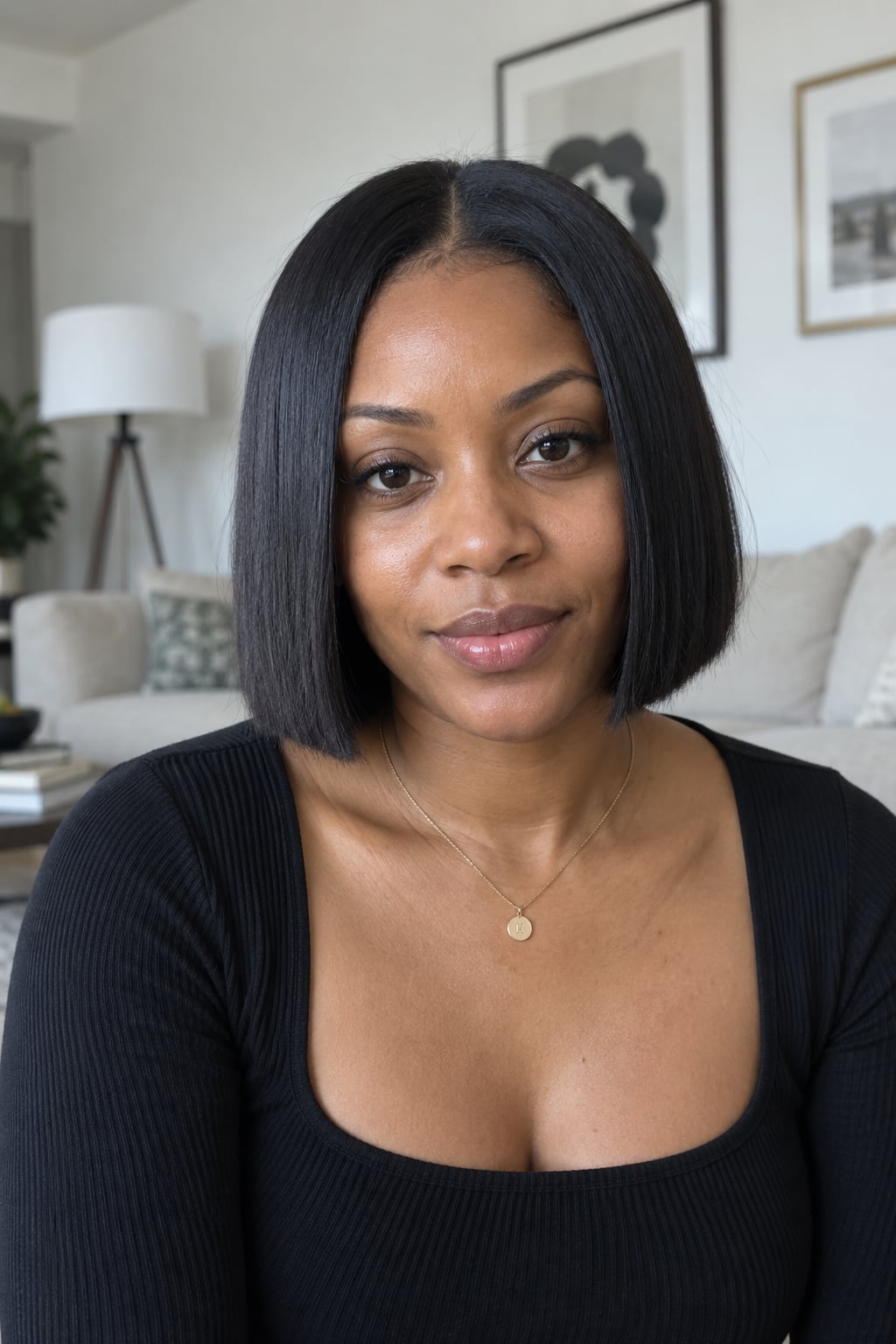 Black Chin Length Sleek Blunt Bob