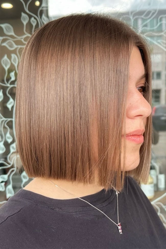 Mocha Brown Chin Length Sleek Bob — Blunt Bob