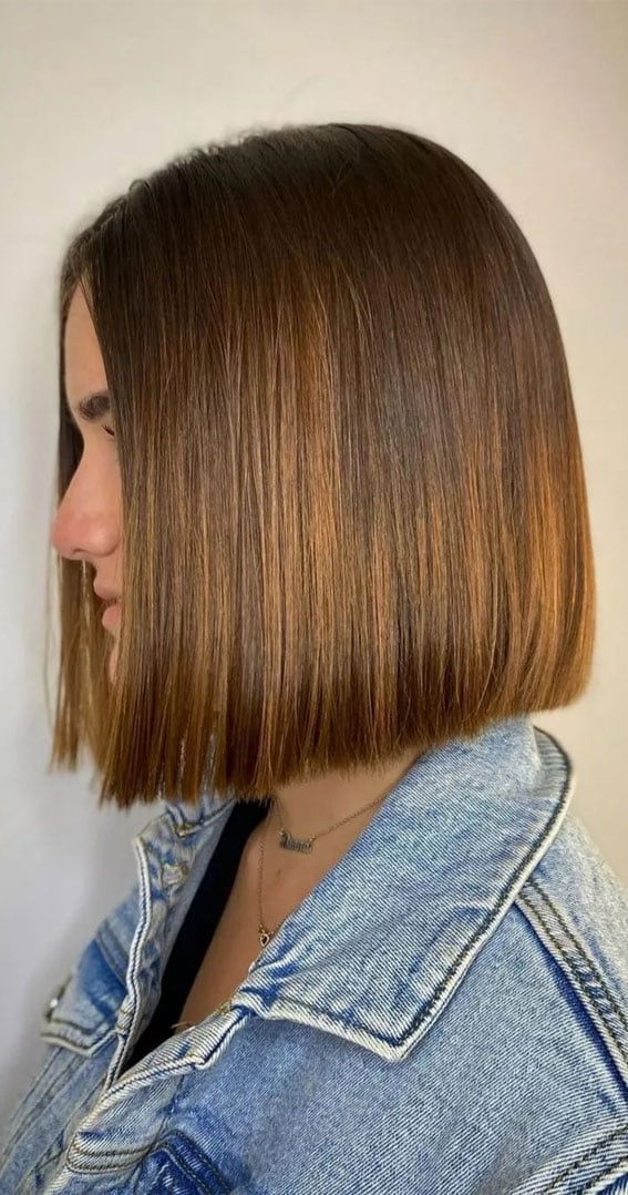 Brown Bob Subtle Highlights Side View — Blunt Bob