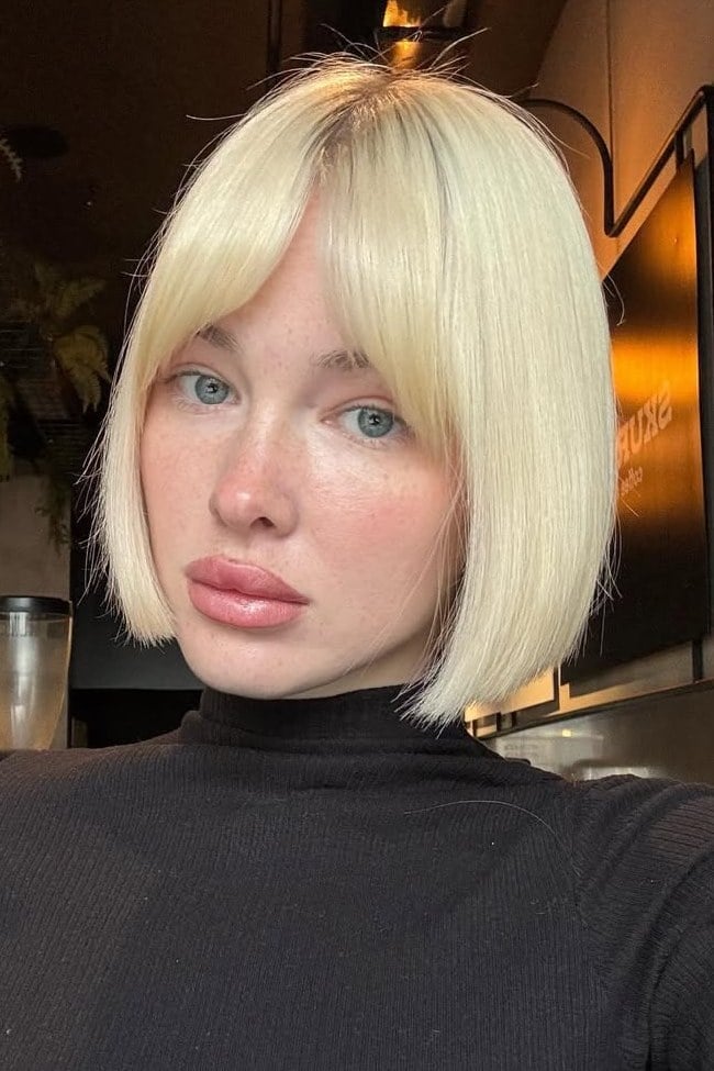 Platinum Blunt Bob With Full Fringe — Bob for Fine Hair