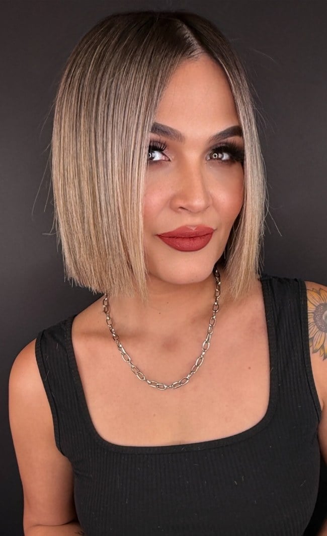 Chin Blunt Bob With Darker Roots — Bob for Fine Hair