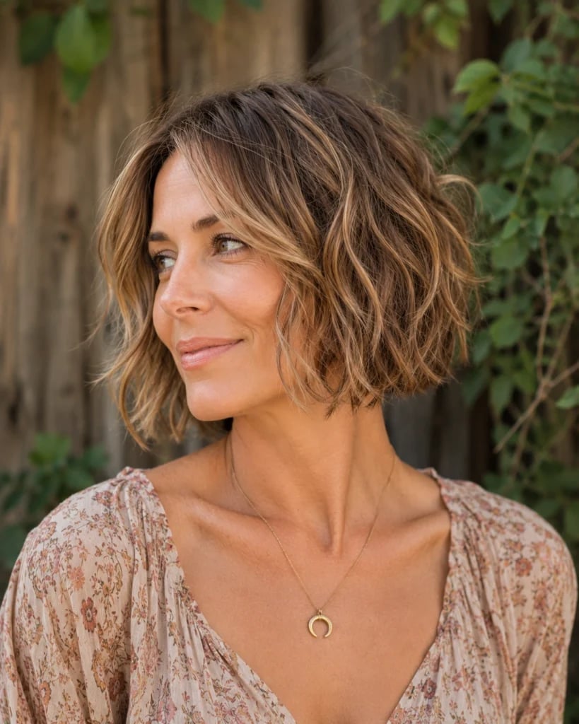 Collarbone Wavy Bob With Balayage — Bob for Fine Hair