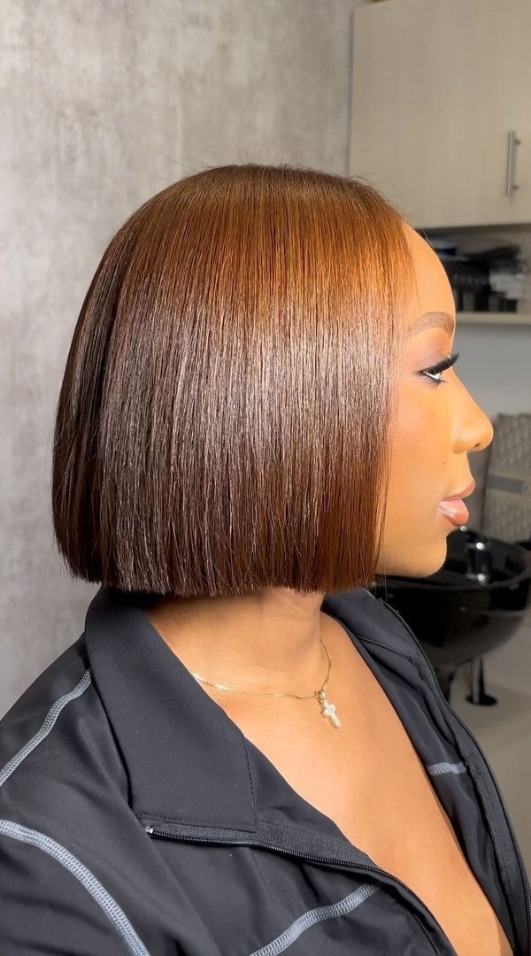 Chestnut Brown Blunt Bob With Side Part — Bob Haircuts