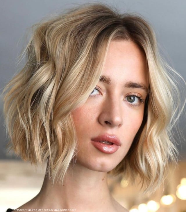 Blonde Balayage Bob With Curtain Bangs — Bob Haircuts