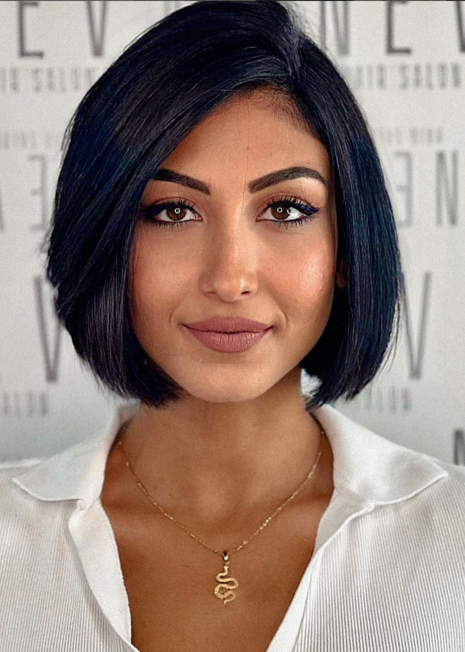 Sharp Dark Blue Collarbone Blunt Bob — Bob Hairstyles