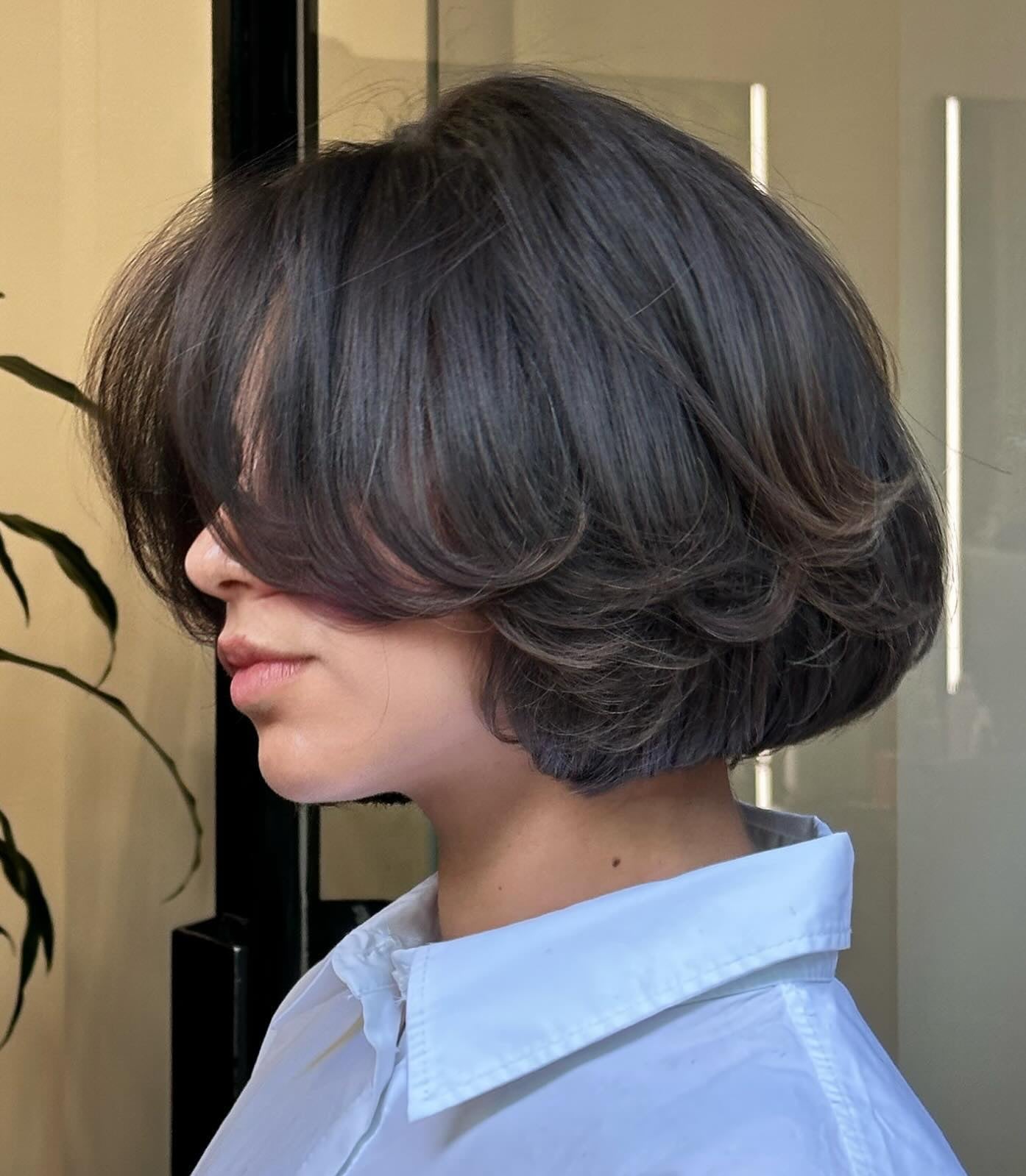 Voluminous Dark Brown Chin Bob With Side Part — Bob Hairstyles