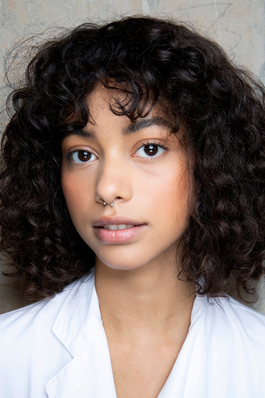 Chin Bob With Defined Curls And Curtain Bangs, Dark Brown — Bob with Curls