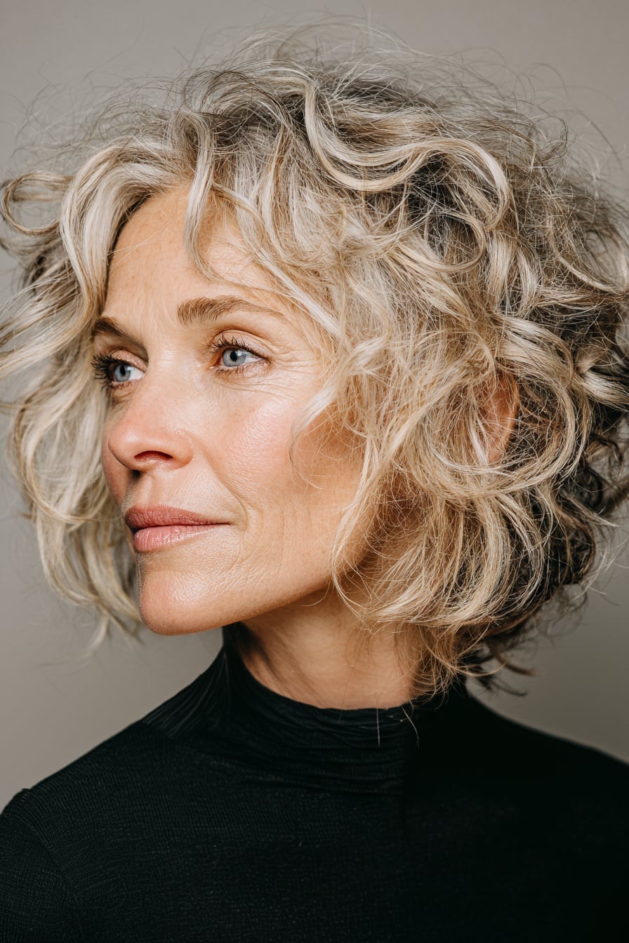 Collarbone Bob With Ash Blonde Curls — Bob with Curls