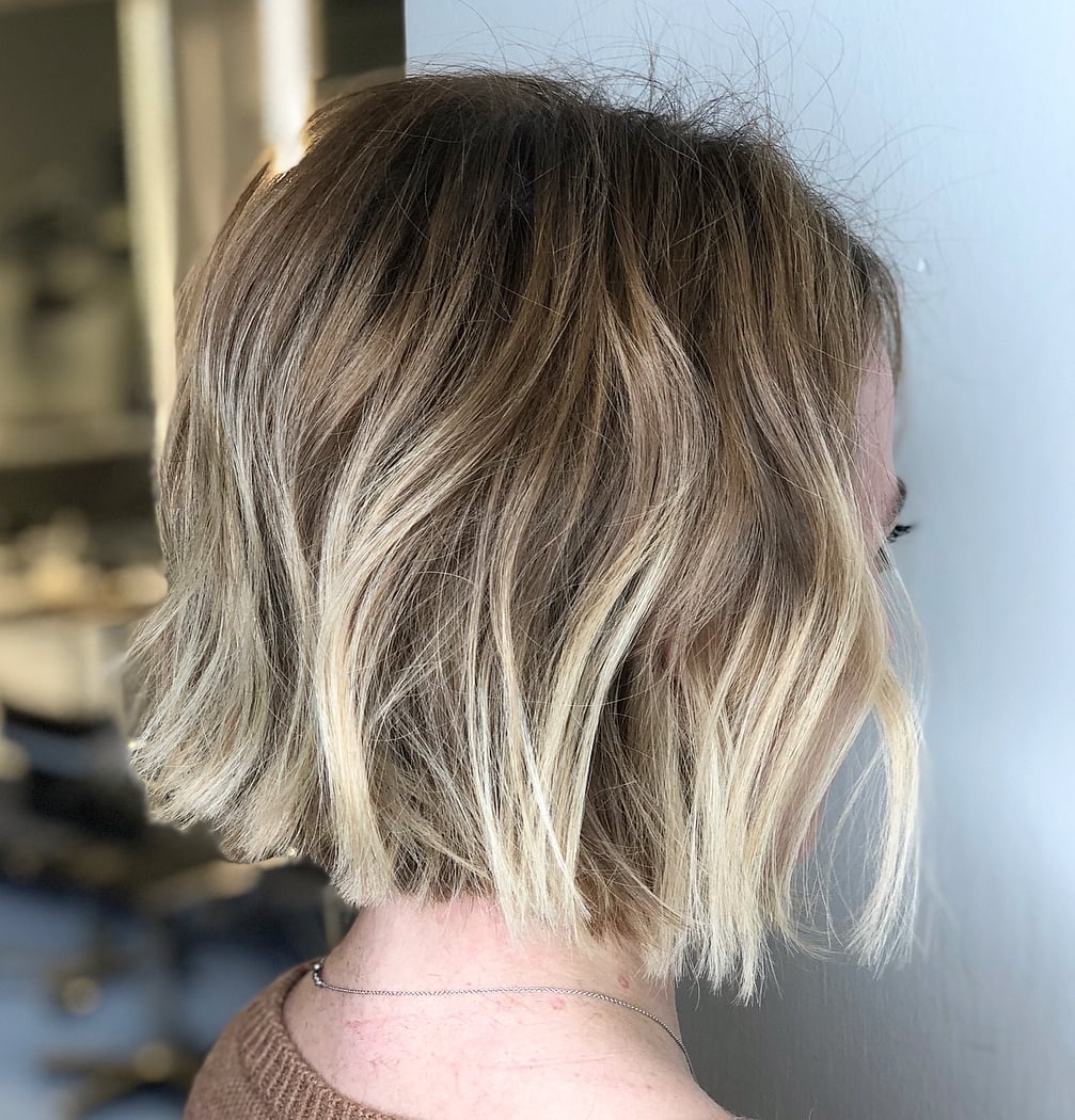 Collarbone Bob Back View Wavy Blowout — Bob with Highlights