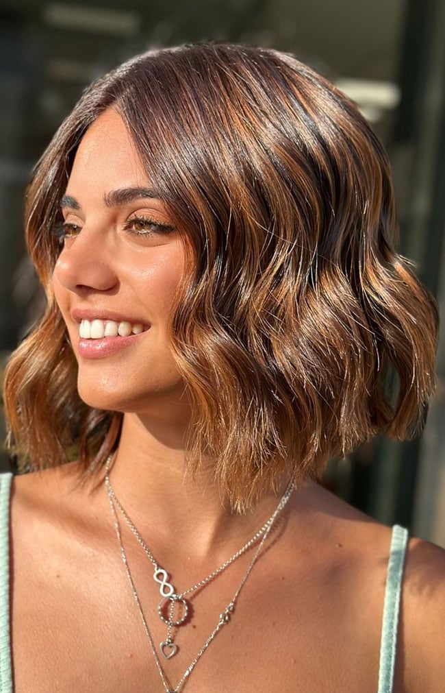 Chin Length Bob With Caramel Highlights — Bob with Highlights
