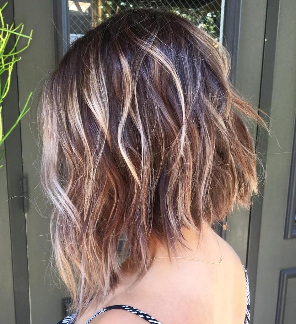 Collarbone Bob With Brown And Blonde Balayage and Wavy Blowout — Bob with Highlights