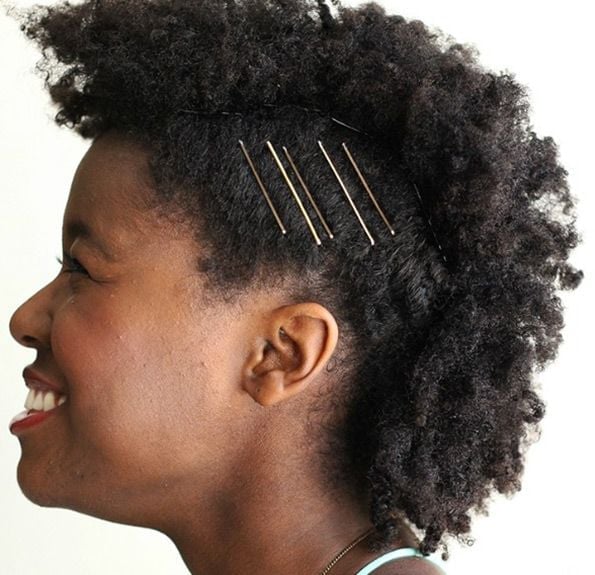 Short Coiled Hair Styled Up With Gold Pins Short Coiled Hair Styled Up With Gold Pins — Bobby Pins Hairstyles