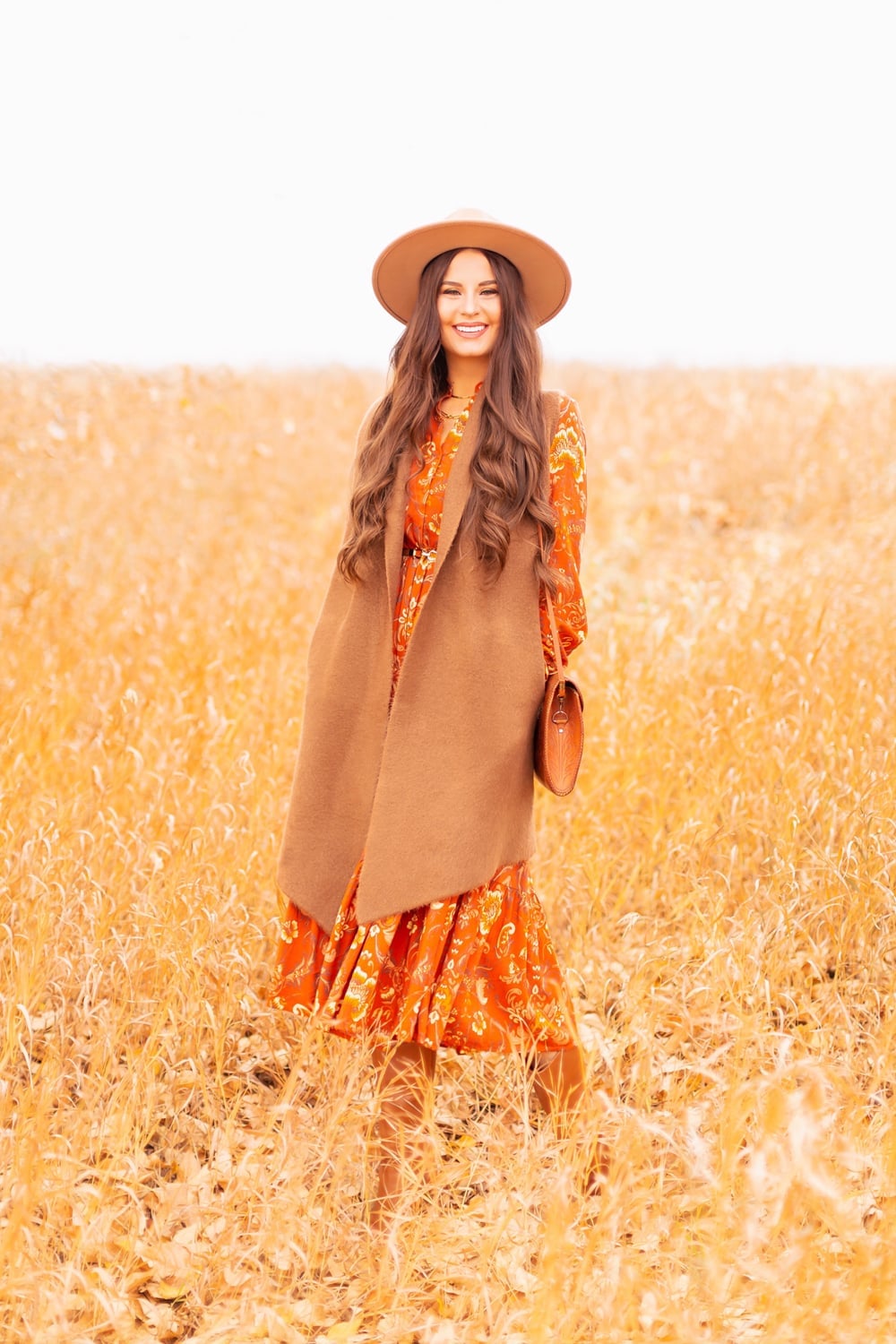 Paisley Maxi Dress With Long Knit Vest — Boho Chic Outfits