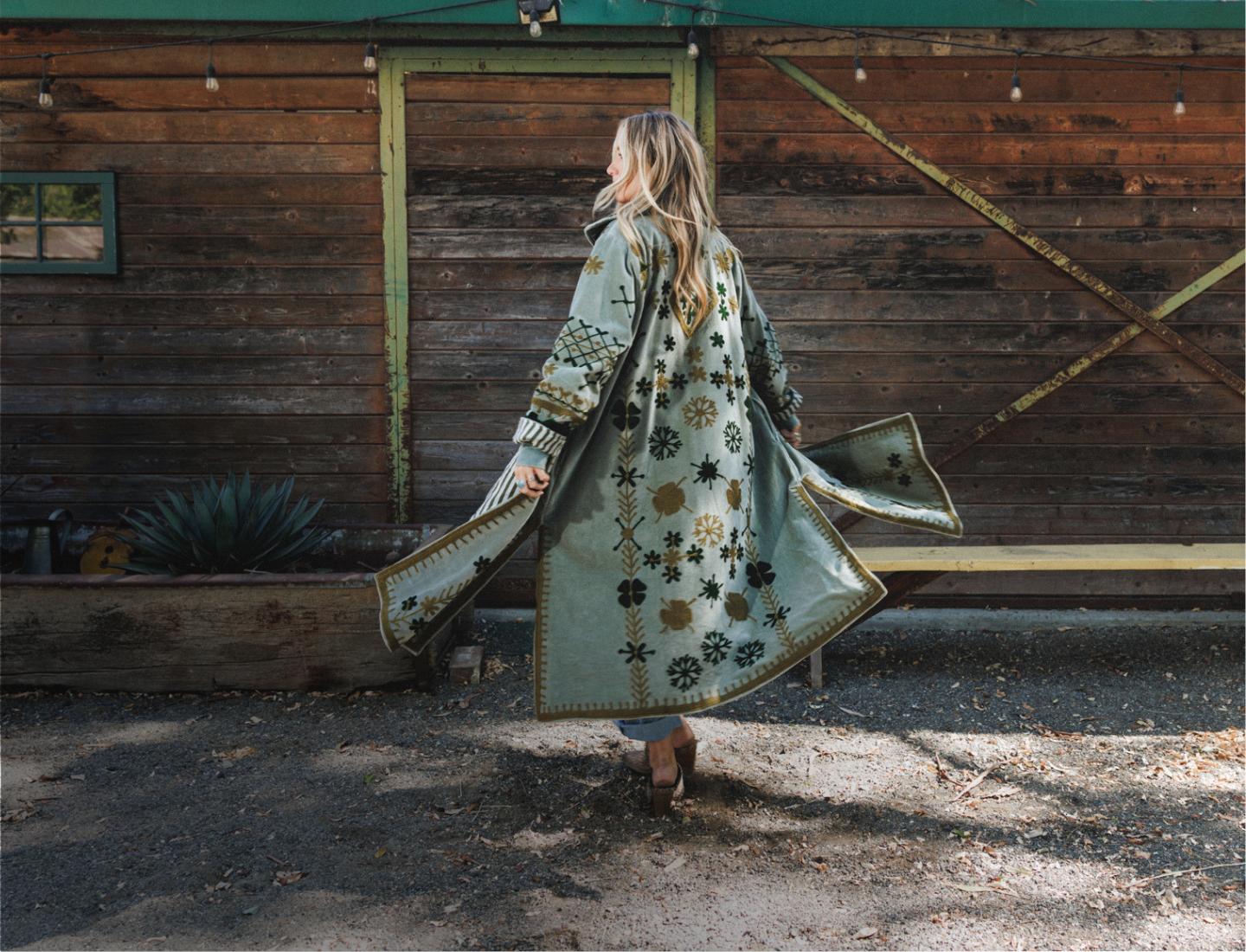 Embroidered Duster Coat Over Jeans — Boho Chic Outfits