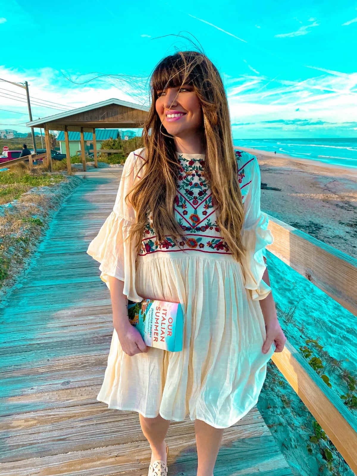 Embroidered Babydoll Dress With Tiered Skirt, Close-Up Take — Boho Chic Outfits