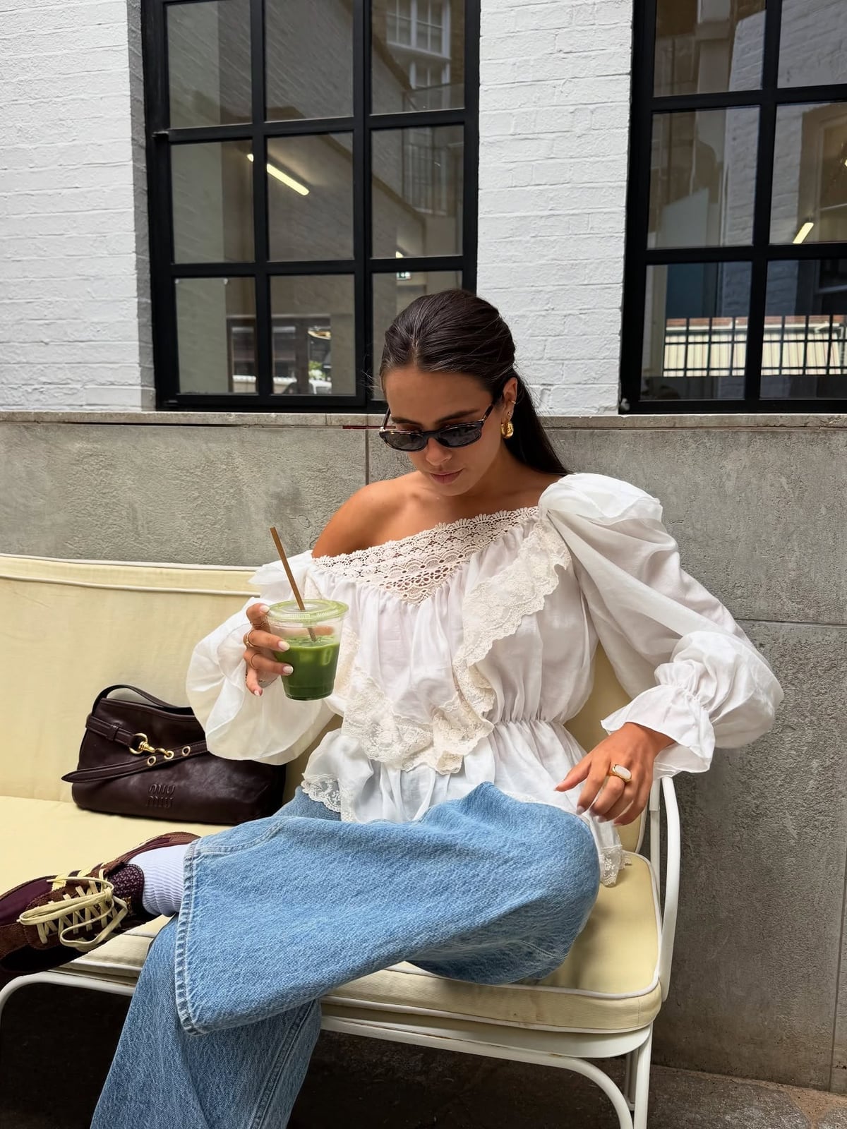Off-the-Shoulder Blouse With Wide-Leg Jeans — Boho Chic Outfits