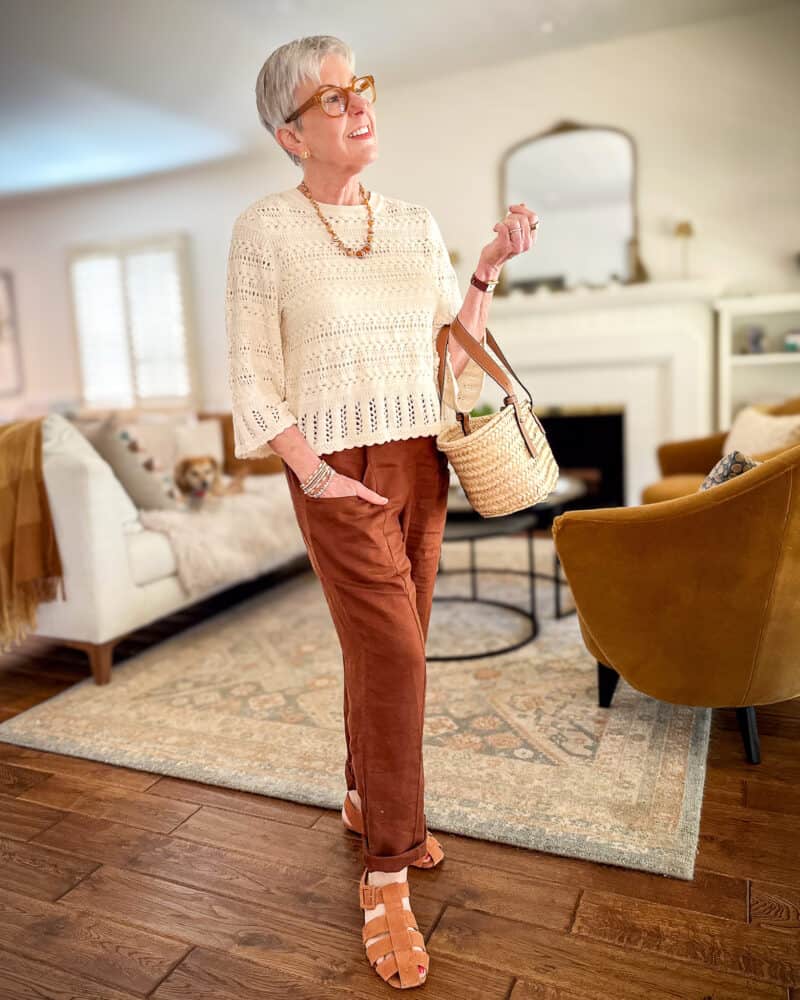Crochet Knit Sweater With Linen Pants — Boho Outfits