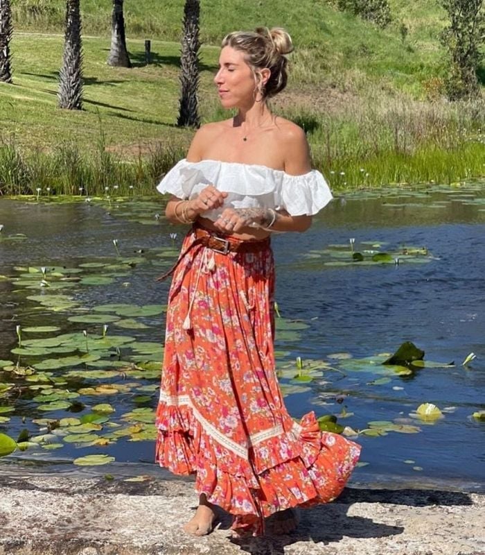 Ruffled Crop Top With Tiered Floral Skirt — Boho Outfits