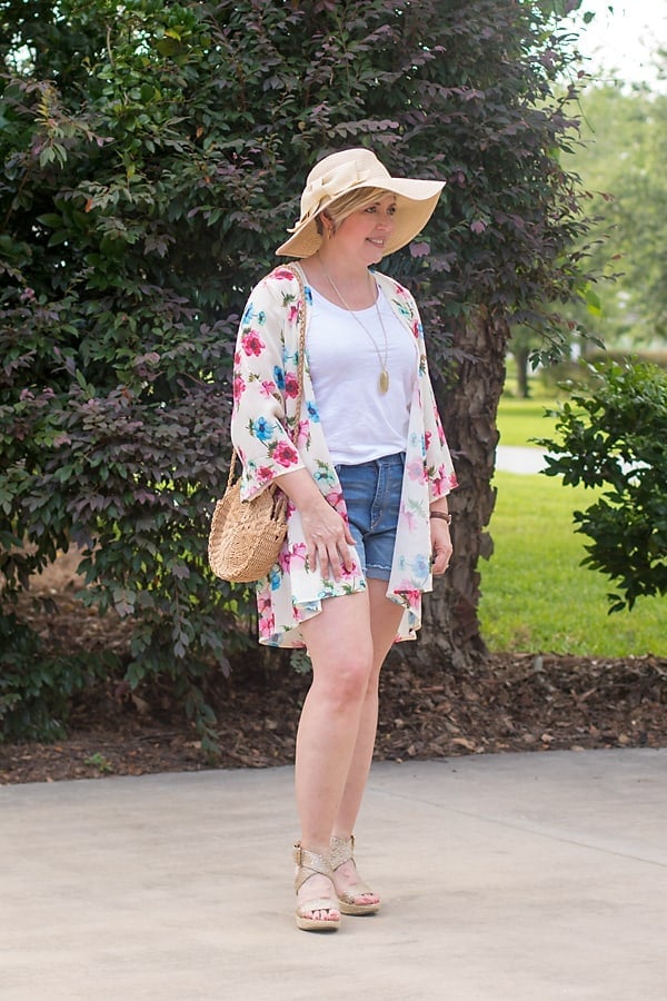 Floral Kimono Over Denim Shorts — Boho Outfits