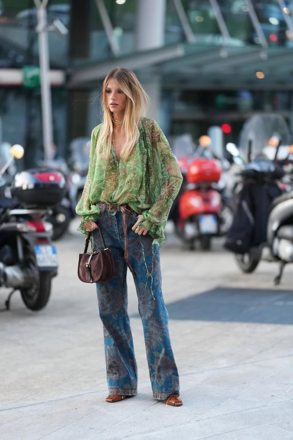 Sheer Printed Blouse With Blue Jeans — Boho Outfits