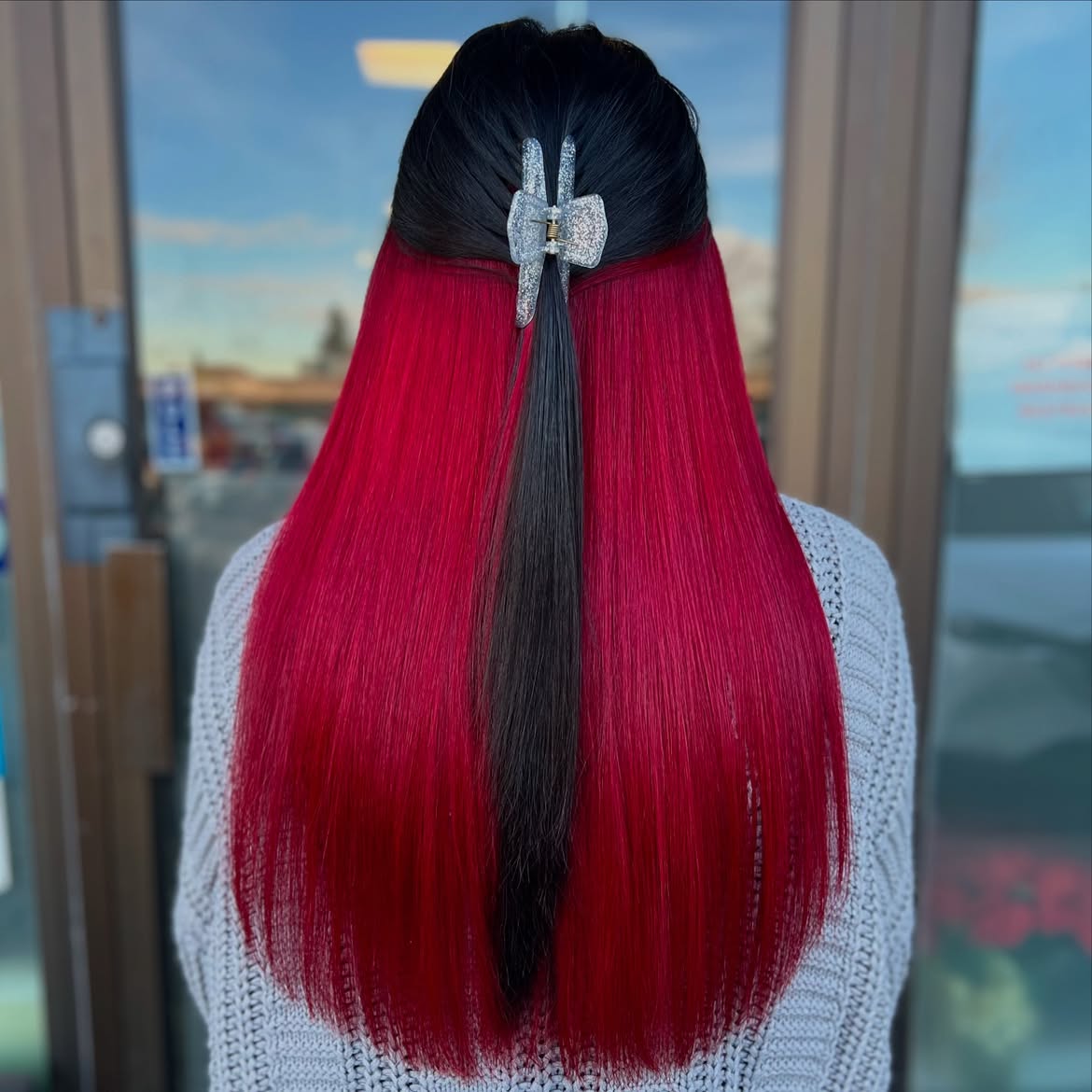Bold Black And Red Peekaboo Hair With Claw Clip
