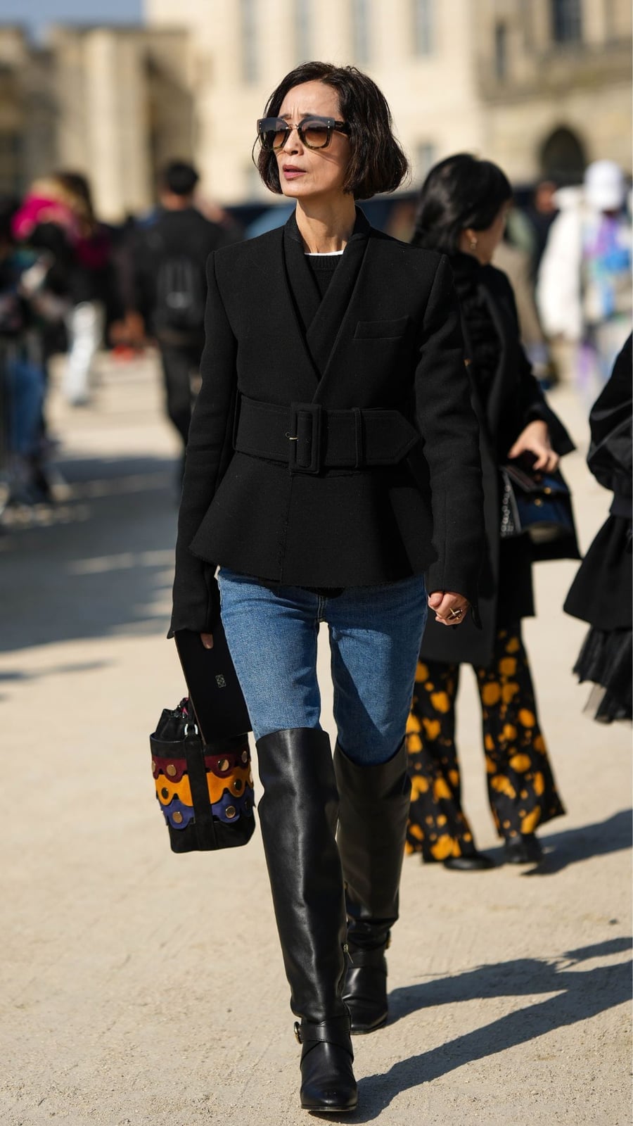 Straight Leg Jeans and Belted Black Blazer — Boots Outfit Jeans