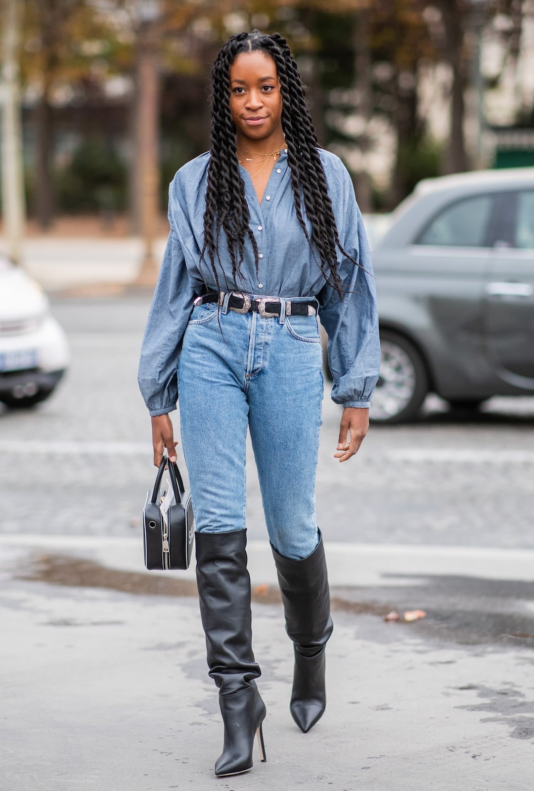 Straight Leg Jeans and Black Knee-High Boots — Boots Outfit Jeans
