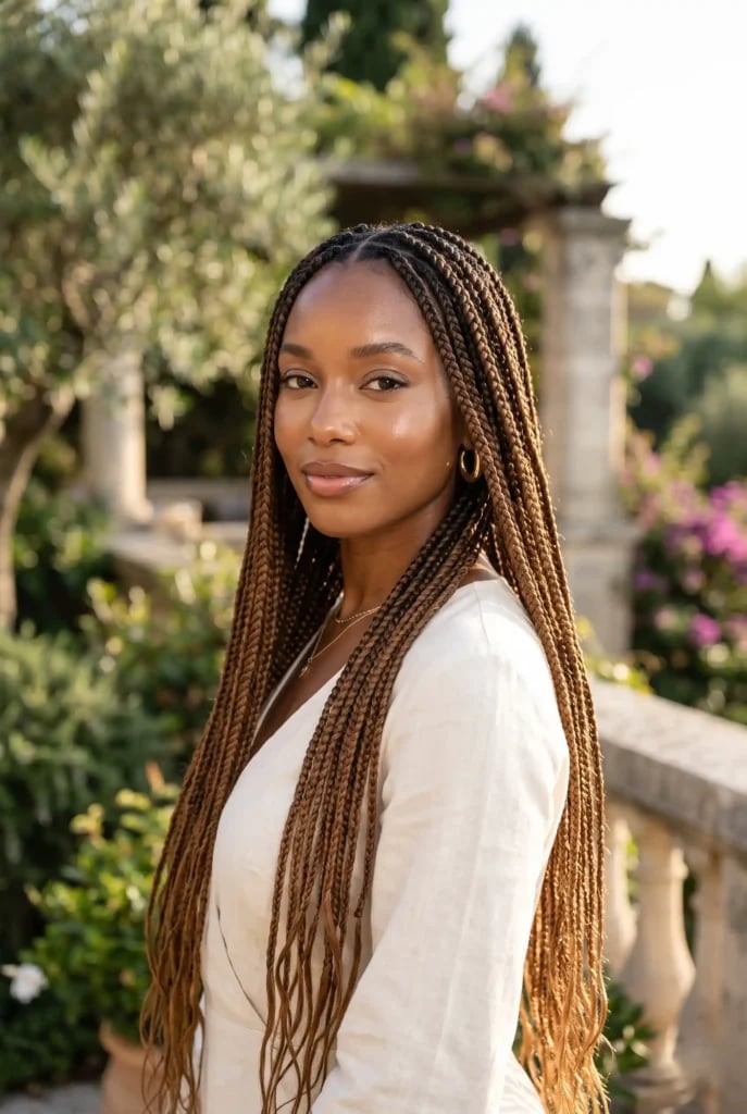 Classic Mid-Back Length Straight Black Box Braids