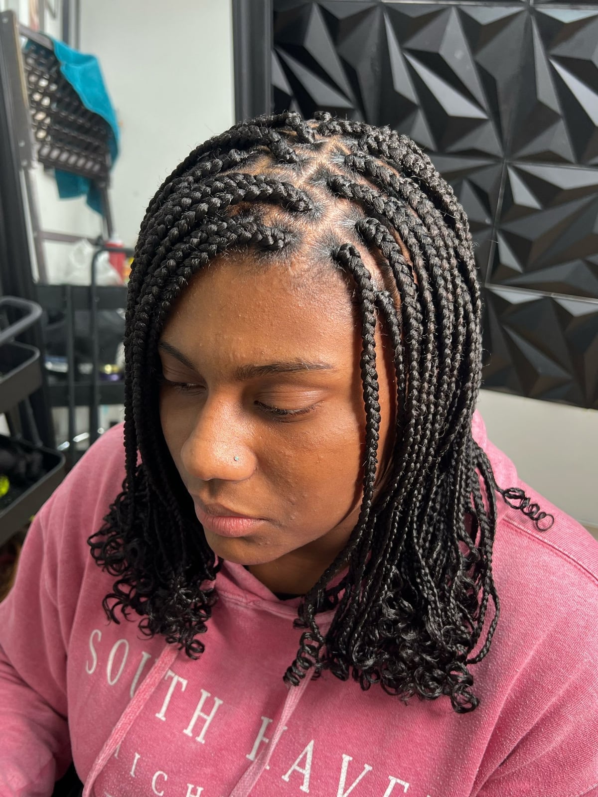 Collarbone Dark Brown Box Braids With Curly Ends