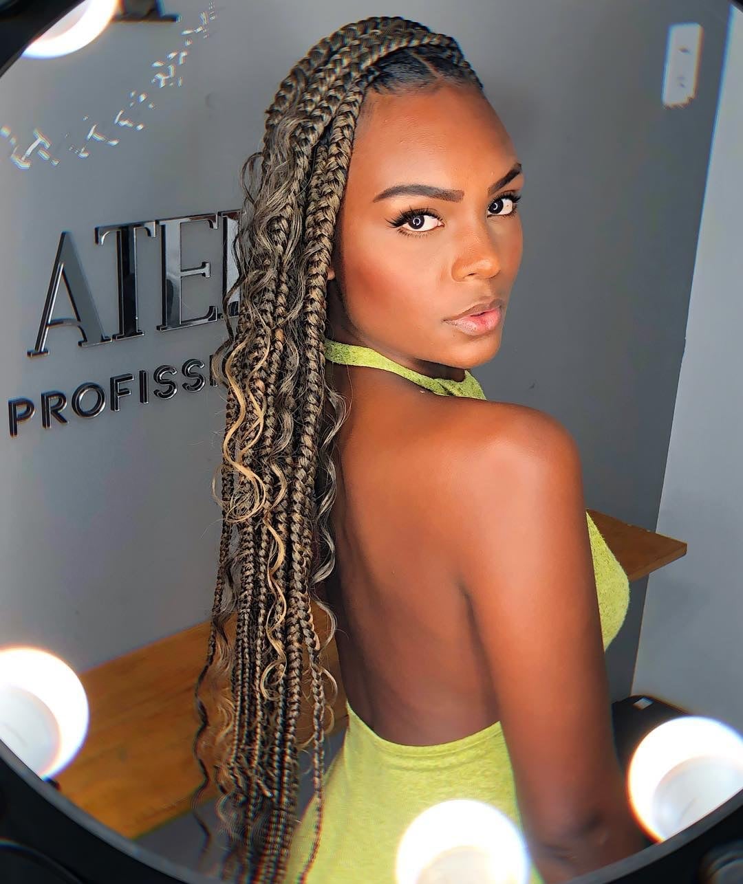 Mid-Back Jumbo Box Braids With Curly Blonde Ends