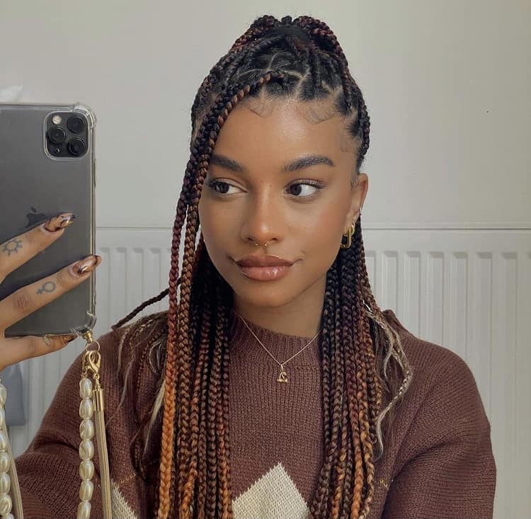 Mid-Back Wavy Box Braids With Ombre Highlights