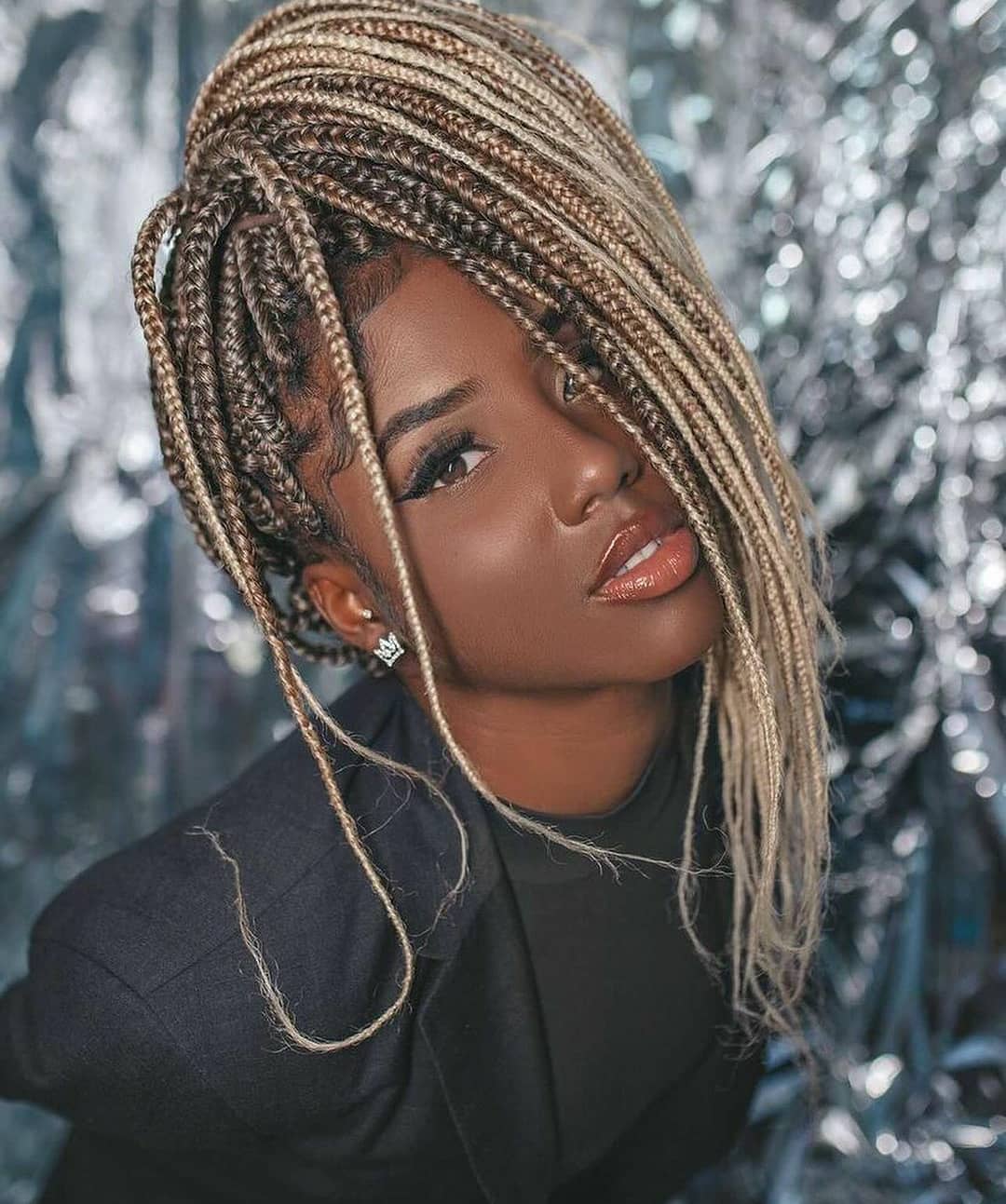 Mid-Back Dark Brown Box Braids With Blonde Highlights