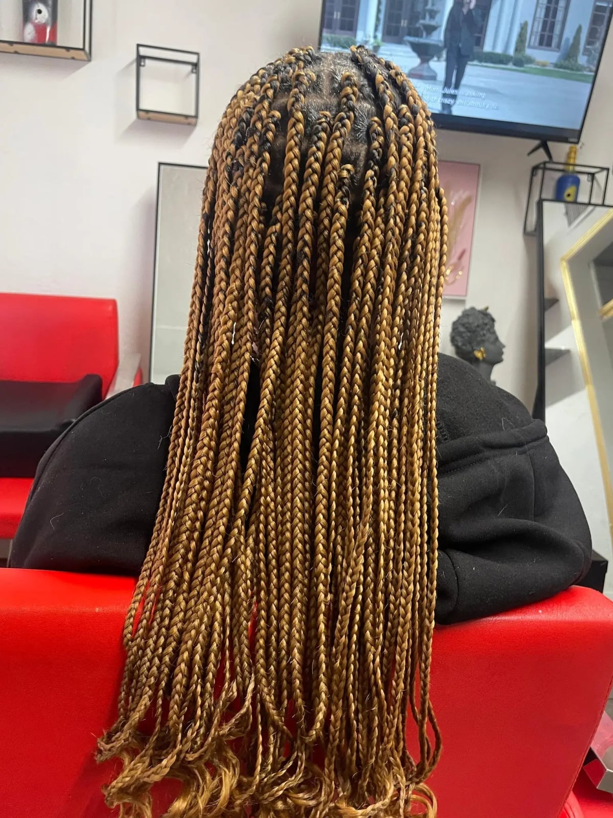 Mid-Back Box Braids With Blonde and Brown, Office-Safe Version