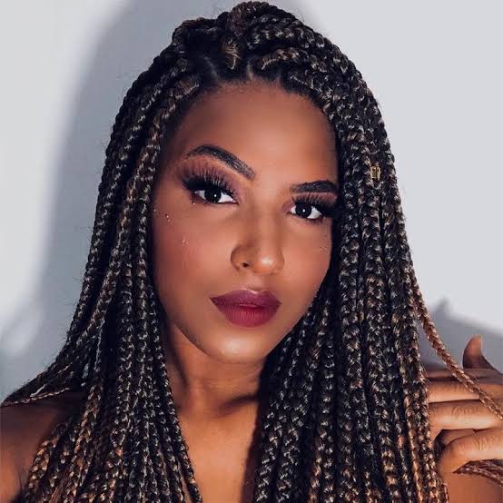 Mid-Back Large Wavy Box Braids With Brown Highlights