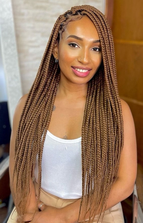Mid-Back Honey Brown Straight Thick Box Braids