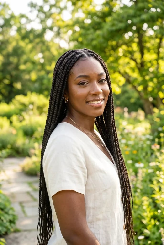 Classic Mid-Back Straight Black Box Braids, Close-Up Take