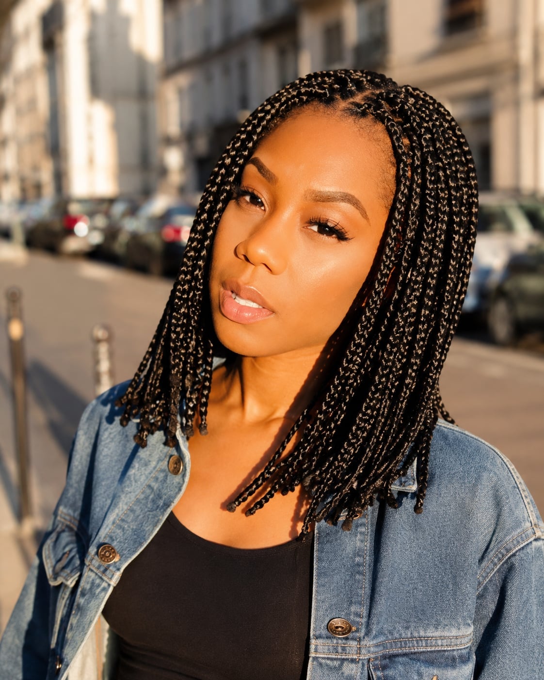 Sleek Collarbone Dark Brown Box Braids