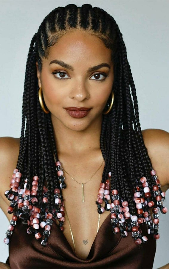 Collarbone Black Box Braids With Beads