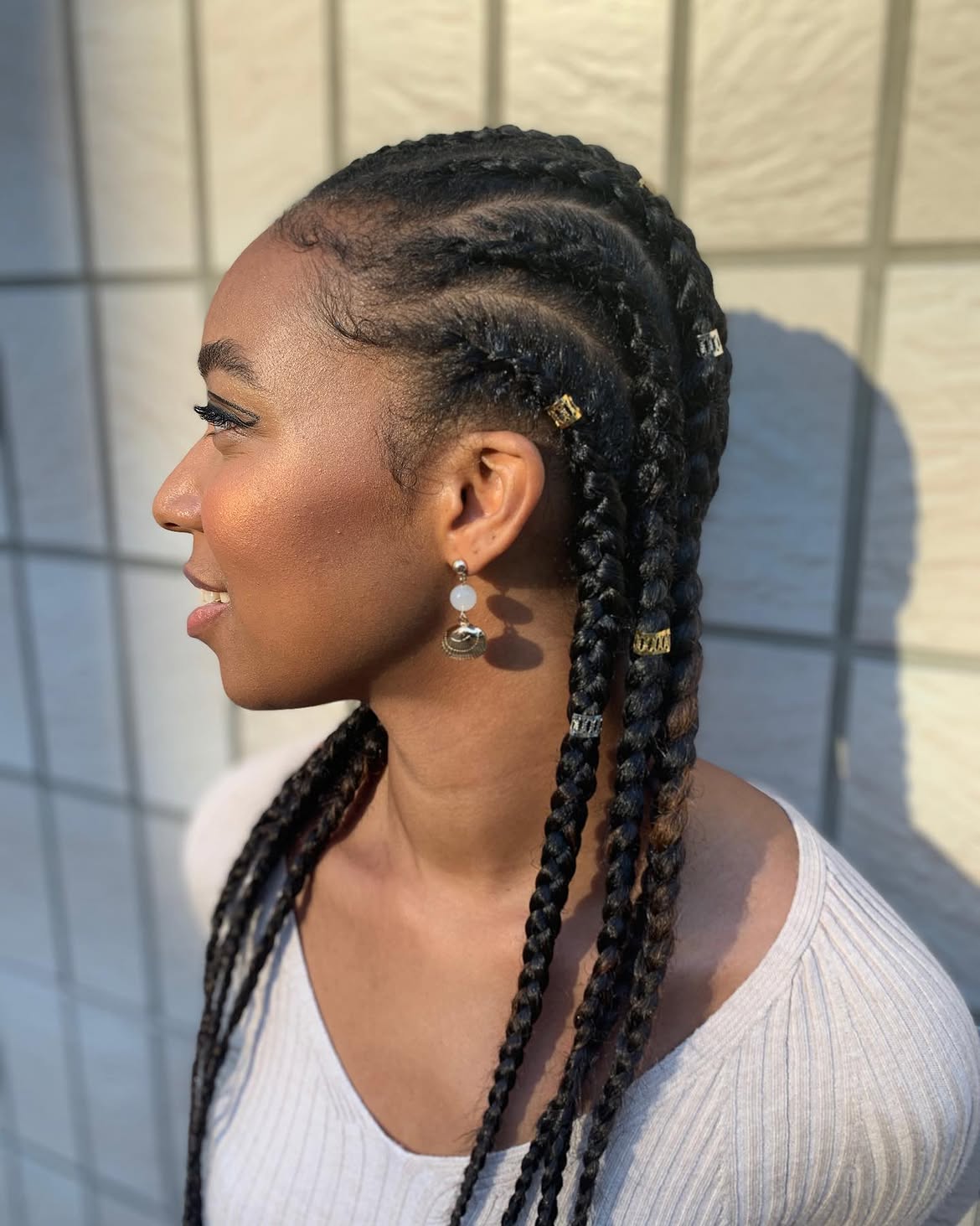 Braided Goddess Box Braids With Gold Accents