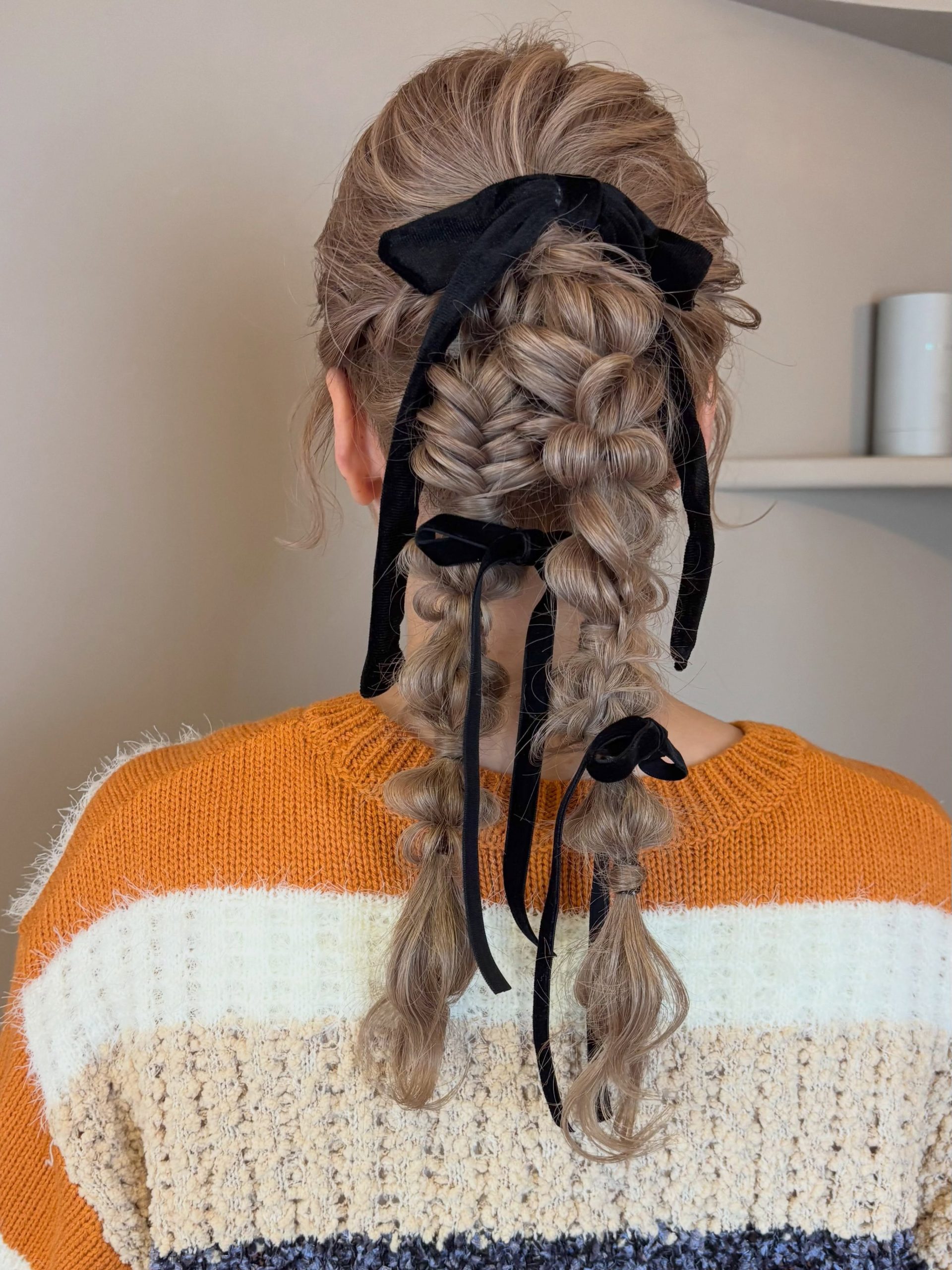 Braided Pigtails With Velvet Ribbon Accent
