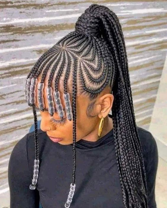High Braided Ponytail With V-Shape Scalp Braids
