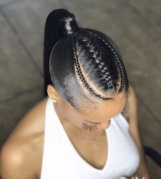 High Ponytail With Clean Scalp Braids — Braided Ponytail
