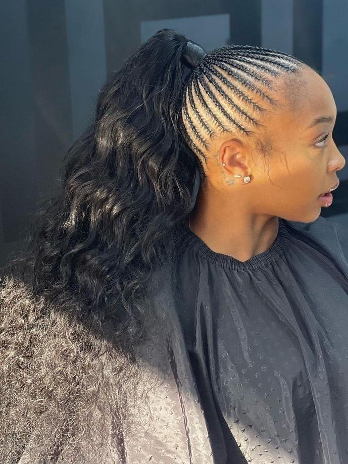 Braided Ponytail With Cornrows and Loose Braid
