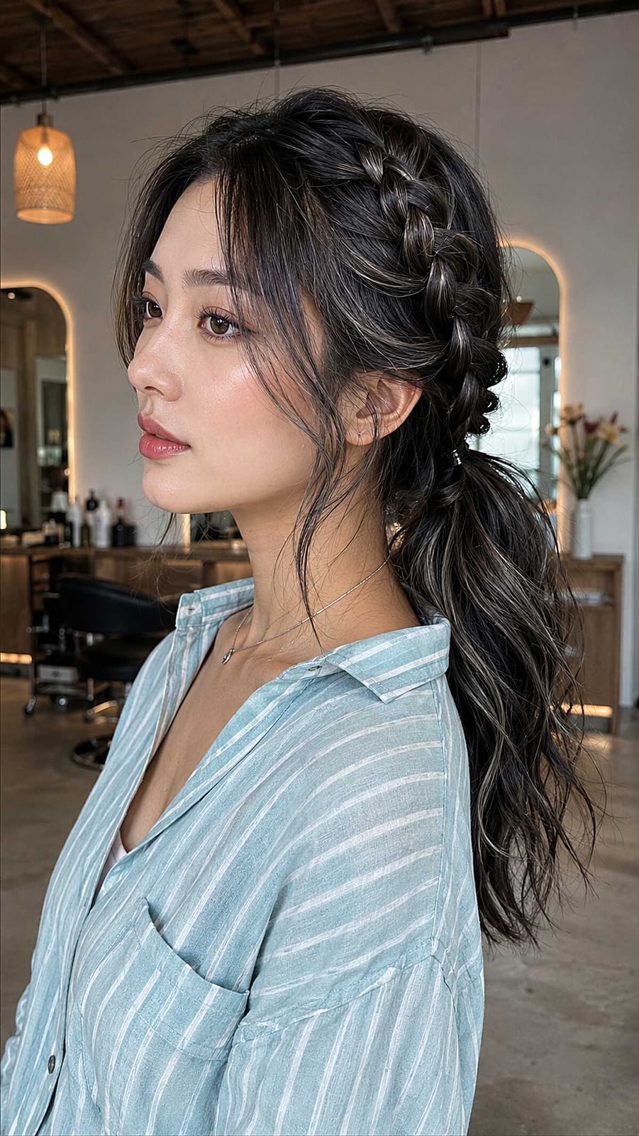 Wavy Mid-Back Ponytail With Face-Framing Braid — Braided Ponytail