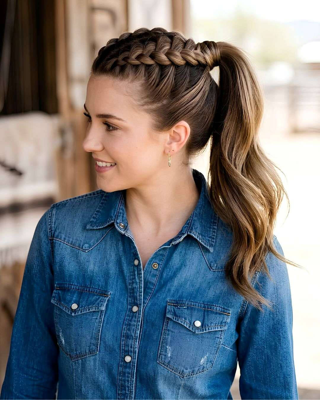 Mid-Back Ponytail With Prominent Dutch Braid — Braided Ponytail