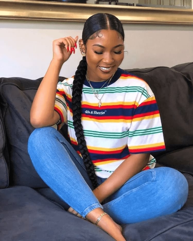 Low Ponytail With Perfectly Smooth Black Braid — Braided Ponytail