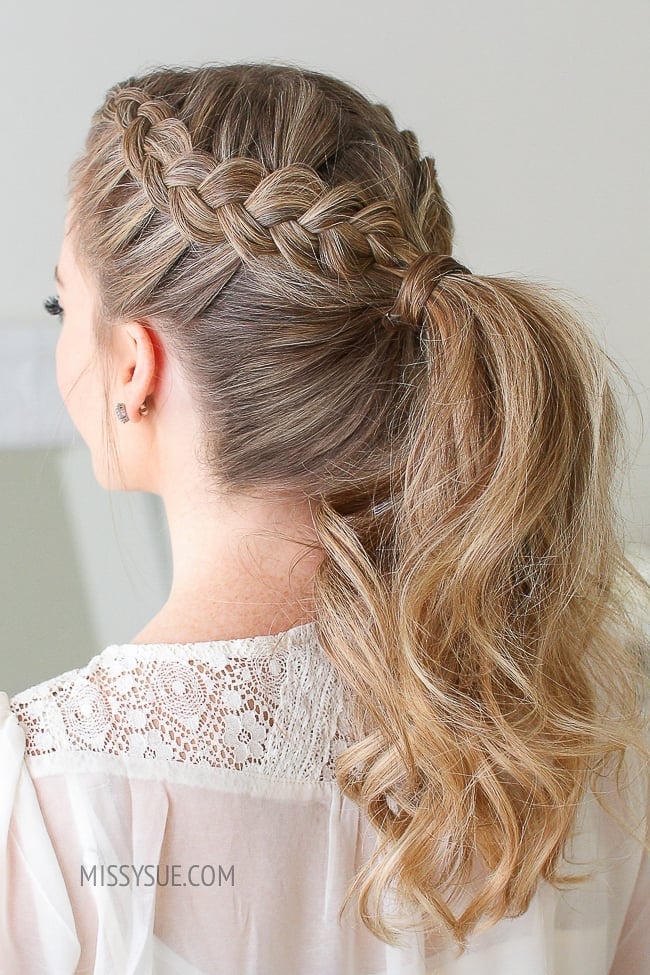 Collarbone Ponytail With Dutch Braid Crown — Braided Ponytail