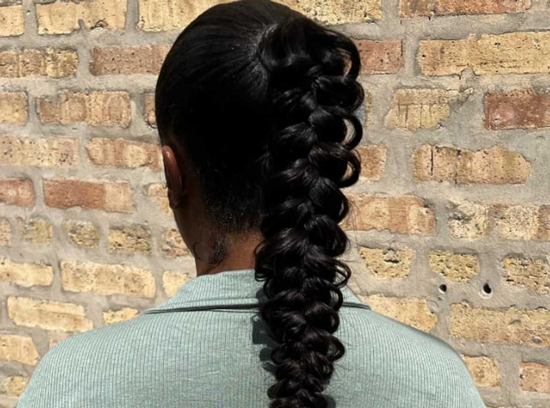 Shoulder Length Ponytail With Large Braid — Braided Ponytail